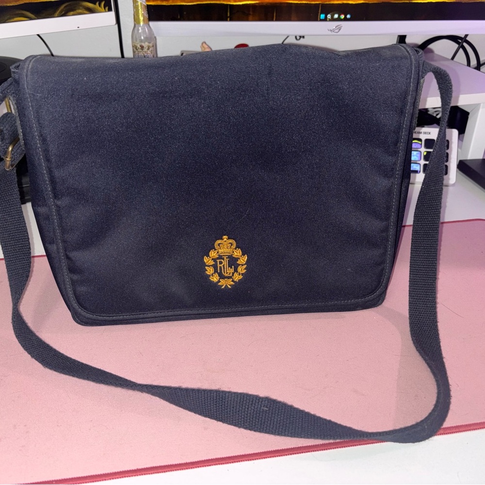 Lauren Ralph Lauren Navy Messenger Bag with Gold Crest